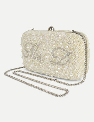 HB London Beaded Pearl Clutch - Silver Hardware