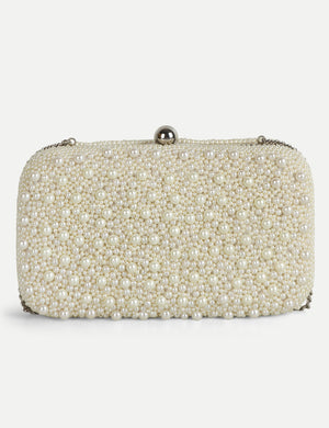 HB London Beaded Pearl Clutch - Silver Hardware