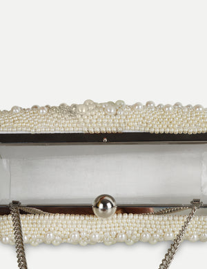 HB London Beaded Pearl Clutch - Silver Hardware