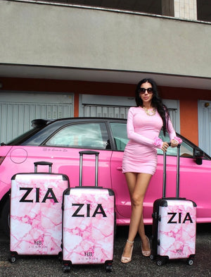 Personalised Pink Shattered Marble Initial Suitcase