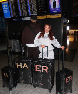 Personalised Black Marble with Gold Font Initial Suitcase