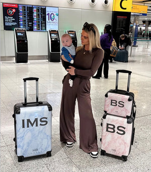 Personalised Pink Marble Initial Suitcase