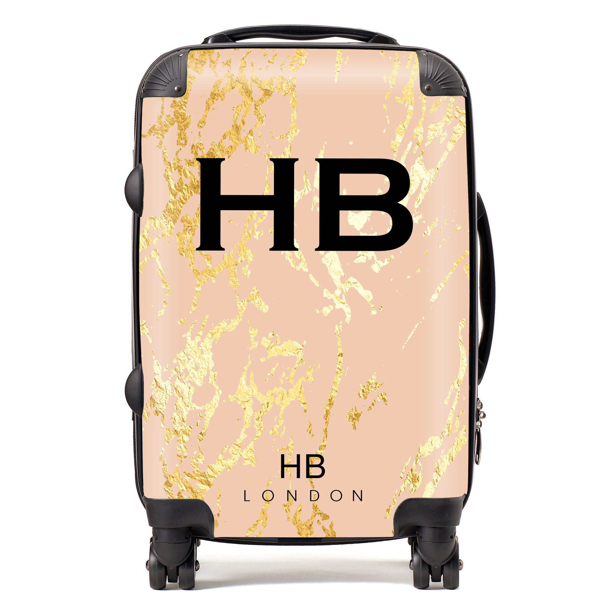 Personalised Blush and Gold Marble Initial Suitcase