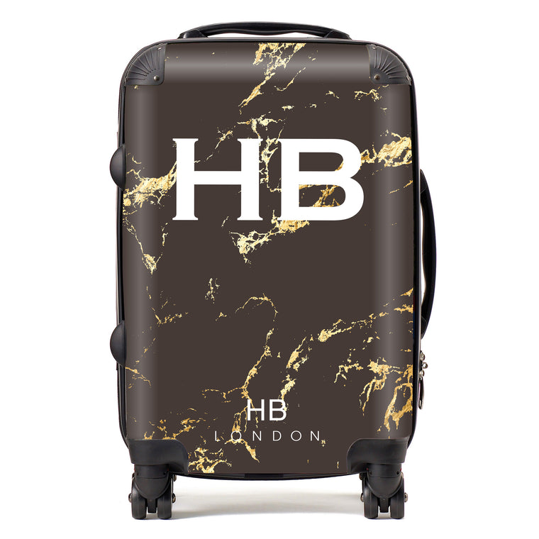 Personalised Chocolate and Gold Marble Initial Suitcase