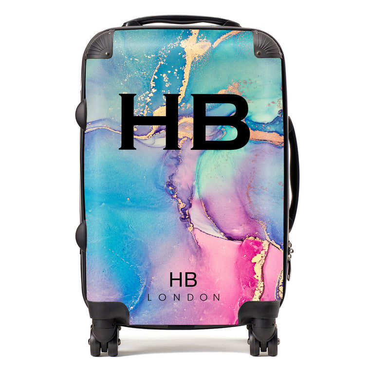 Personalised Cosmic Ink Marble with Black Font Initial Suitcase