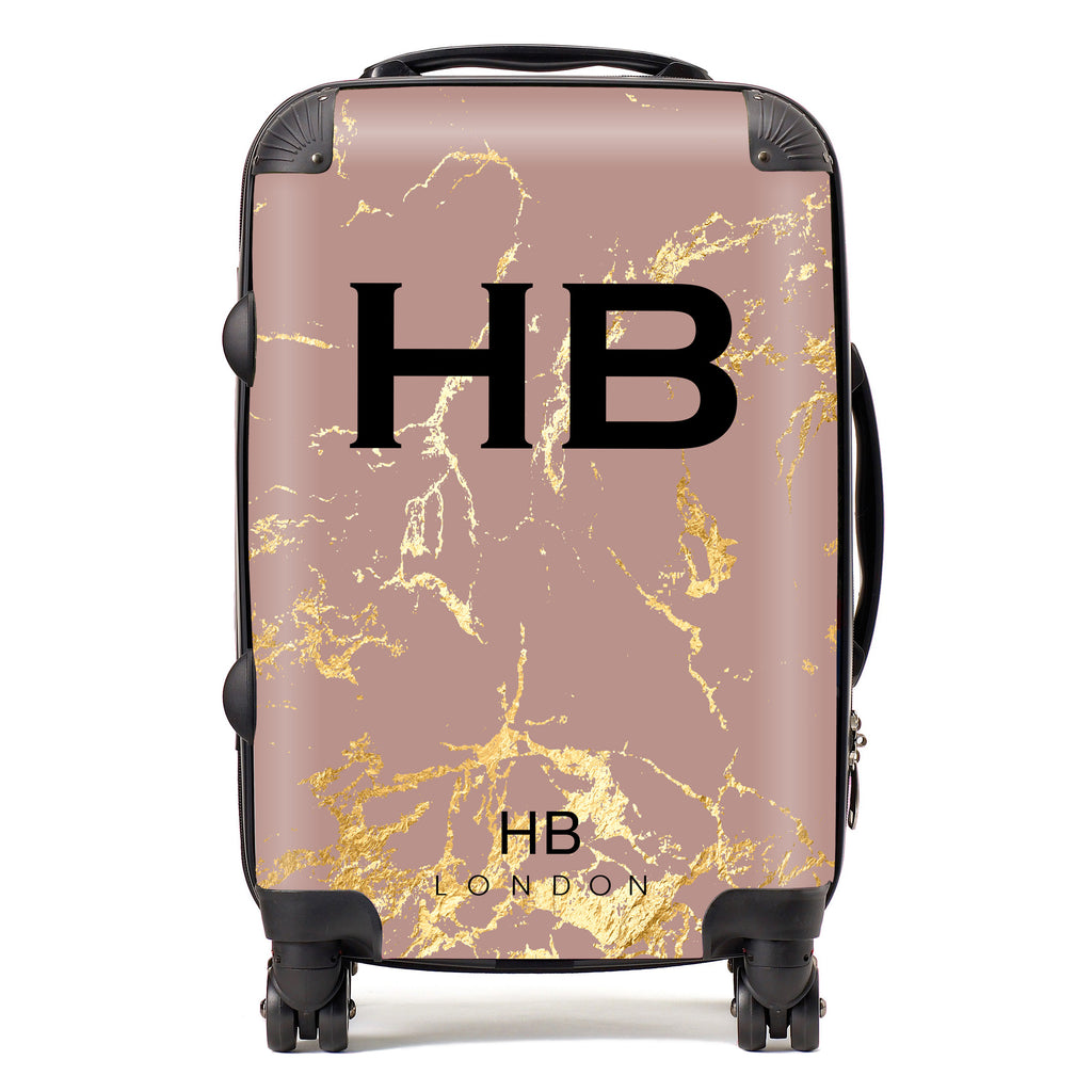 Personalised Dusty Rose and Gold Marble Initial Suitcase
