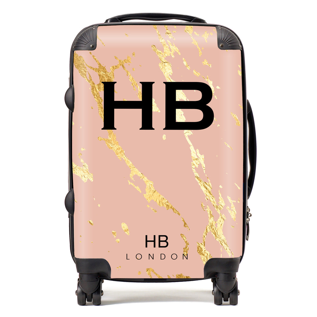 Personalised Nude Pink and Gold Marble Initial Suitcase