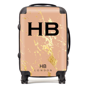 Personalised Peach and Gold Marble Initial Suitcase