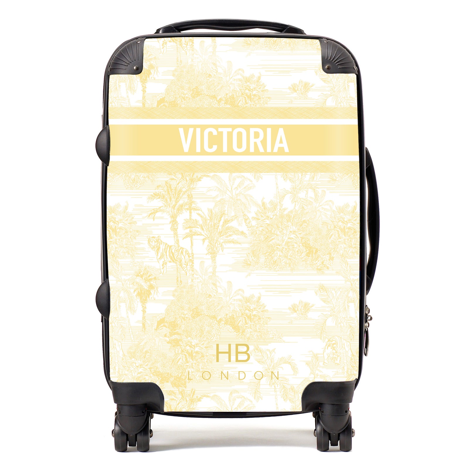 Personalised Butter Lemon Tiger Toile with Designer Font Initial Suitcase