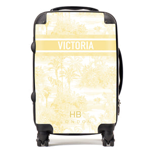 Personalised Butter Lemon Tiger Toile with Designer Font Initial Suitcase