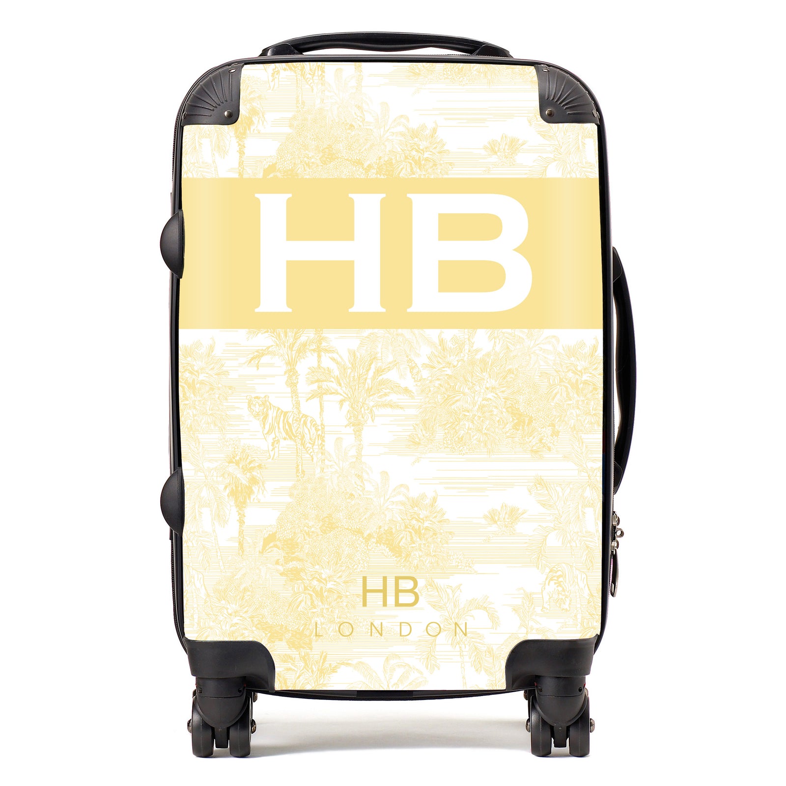 Personalised Butter Lemon Tiger Toile with Original Font Initial Suitcase