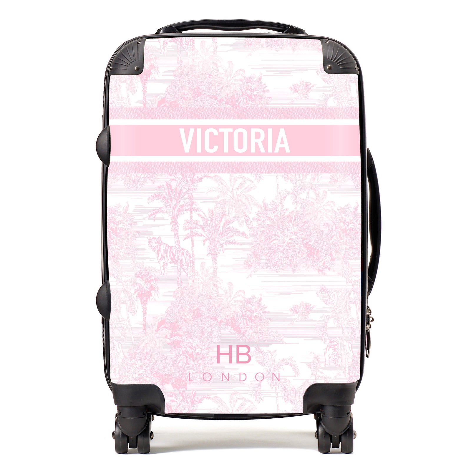Personalised Cherry Blossom Tiger Toile with Designer Font Initial Suitcase
