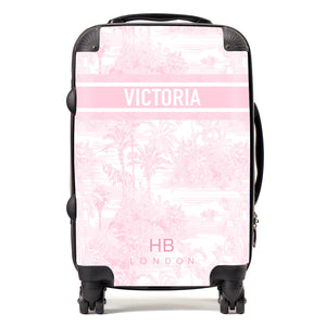 Personalised Cherry Blossom Tiger Toile with Designer Font Initial Suitcase