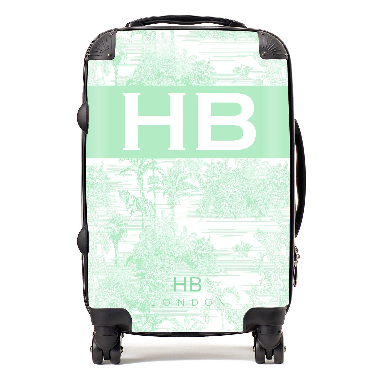 Personalised Mint Green Tiger Toile with Original Font Initial Suitcase