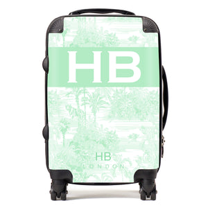 Personalised Mint Green Tiger Toile with Original Font Initial Suitcase