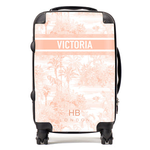 Personalised Peach Ice Tea Tiger Toile with Designer Font Initial Suitcase