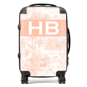 Personalised Peach Ice Tea Tiger Toile with Original Font Initial Suitcase