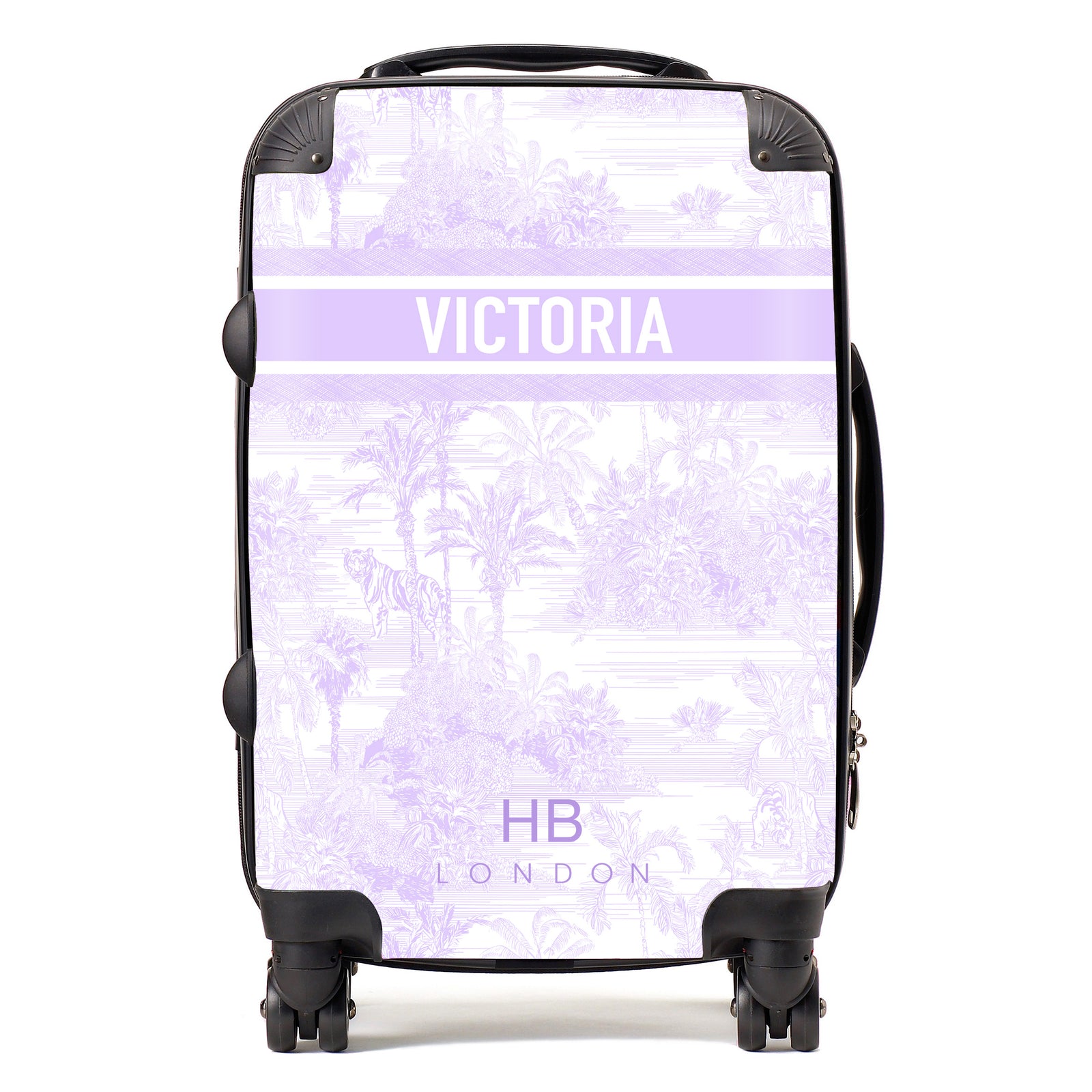 Personalised Spring Lavender Tiger Toile with Designer Font Initial Suitcase