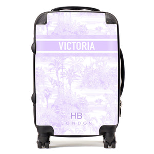 Personalised Spring Lavender Tiger Toile with Designer Font Initial Suitcase