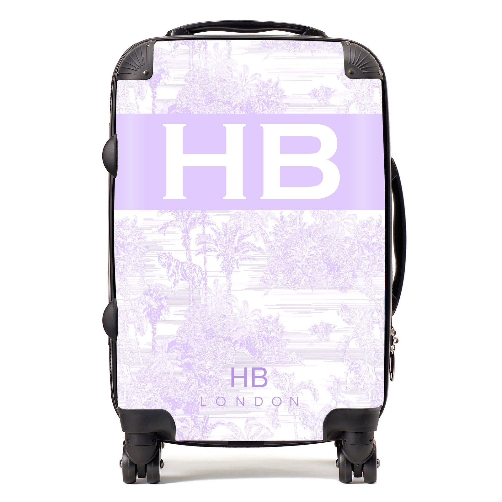 Personalised Spring Lavender Tiger Toile with Original Font Initial Suitcase