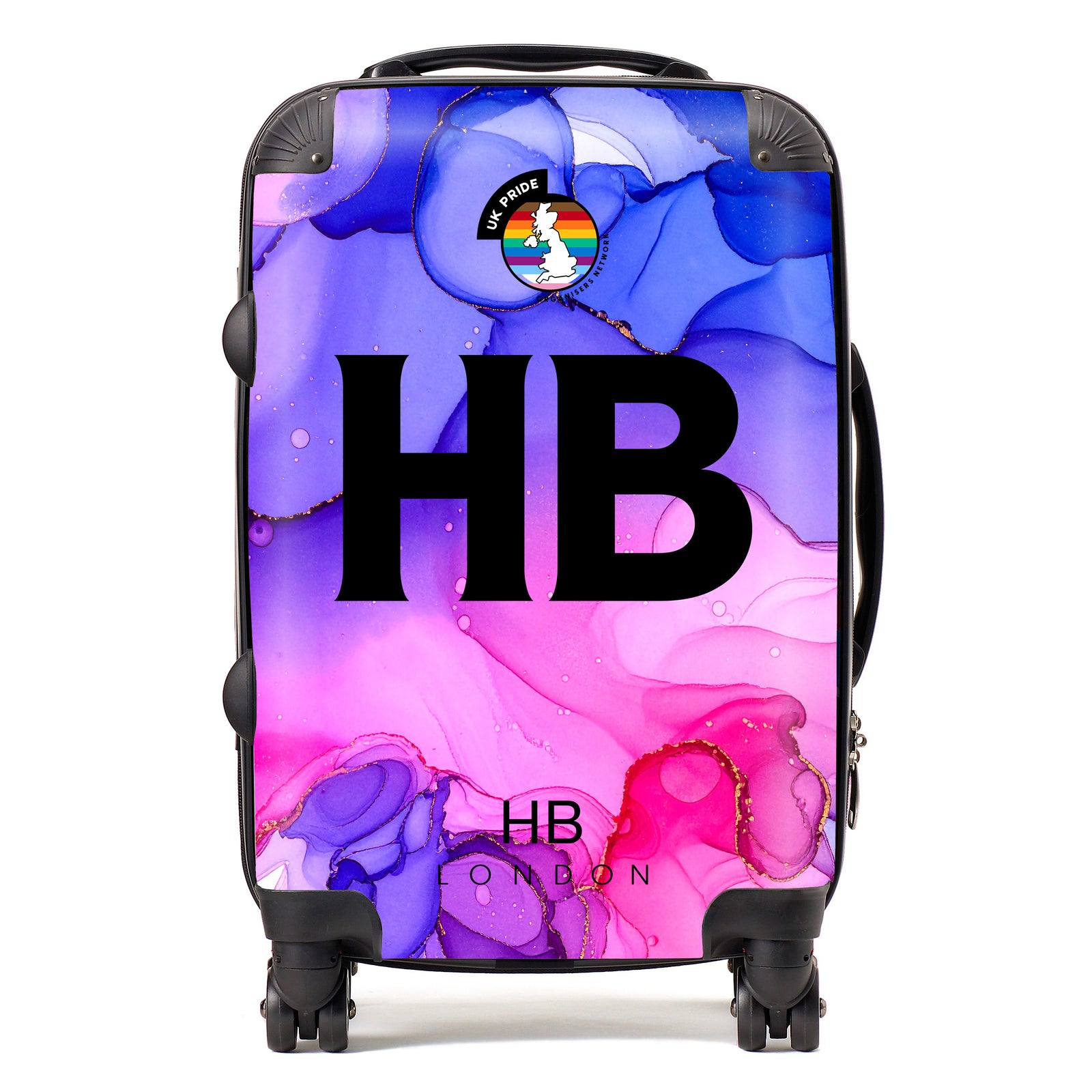 Personalised UKPON Bisexual Pride Ink Marble Initial Suitcase