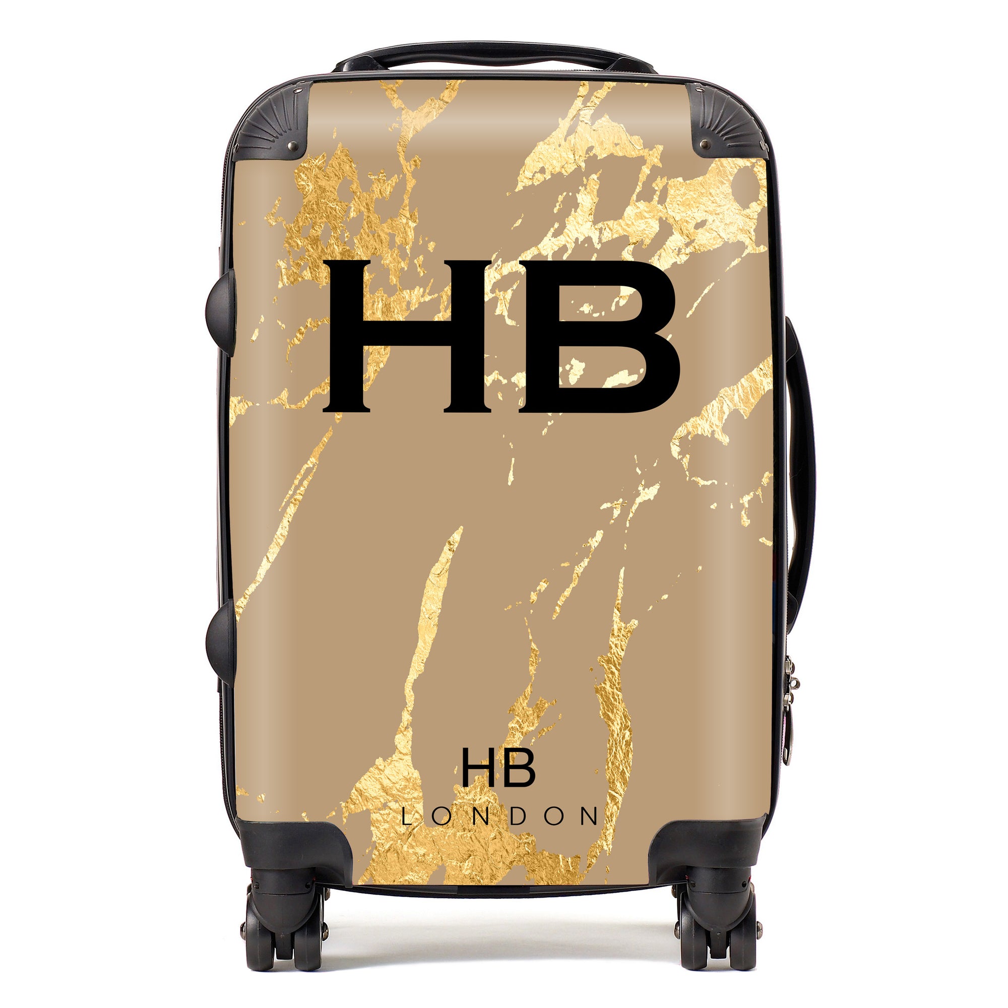 Personalised Taupe and Gold Marble Initial Suitcase
