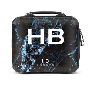 Personalised Black and Blue Cracked Marble Vanity Case