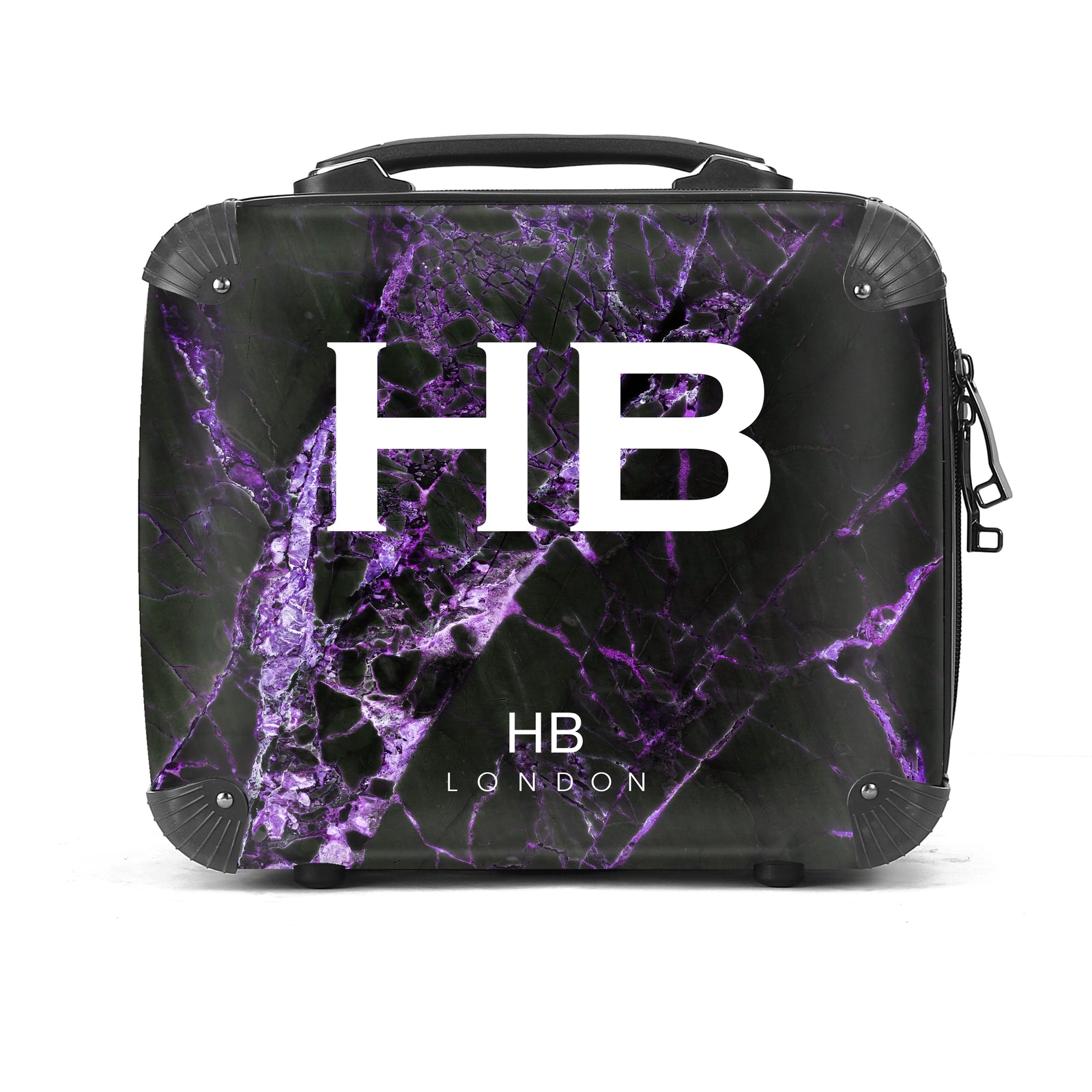 Personalised Black and Purple Cracked Marble Vanity Case
