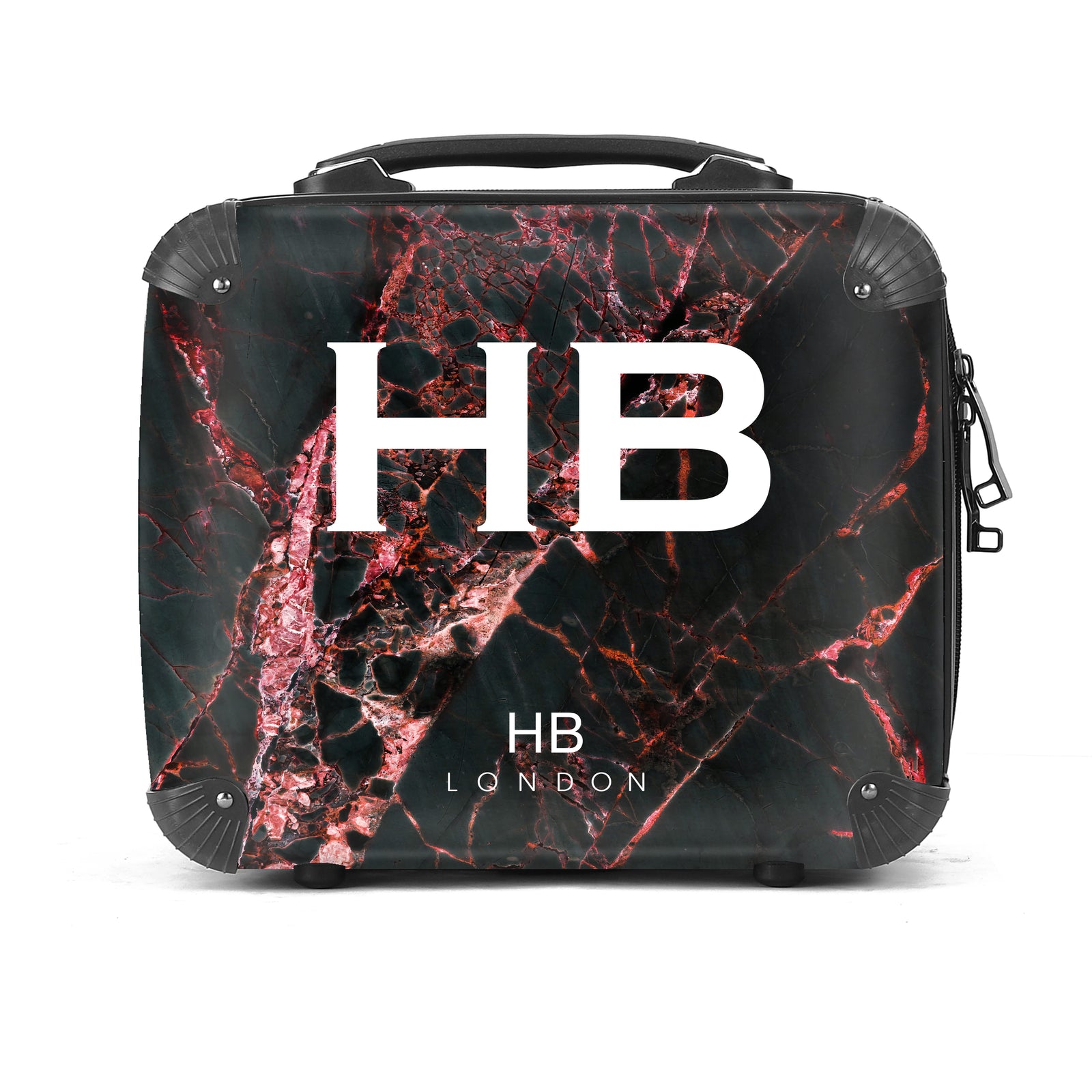Personalised Black and Red Cracked Marble Vanity Case