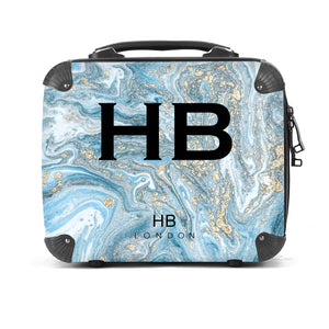 Personalised Blue and Gold Marble Vanity Case