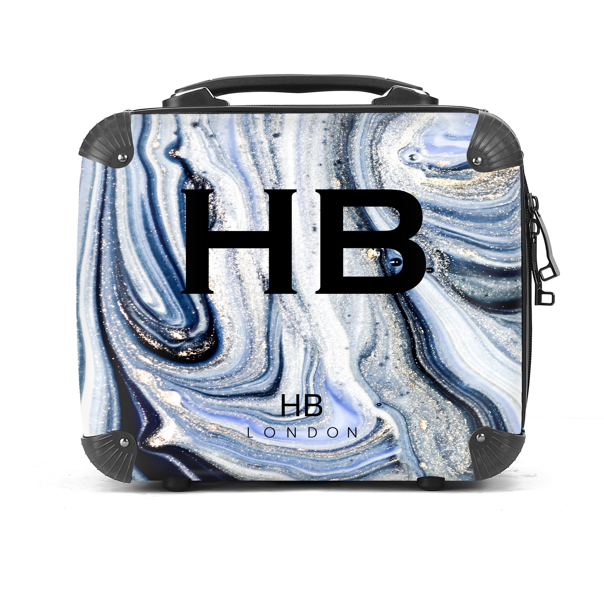 Personalised Blue and White Liquid Marble Vanity Case