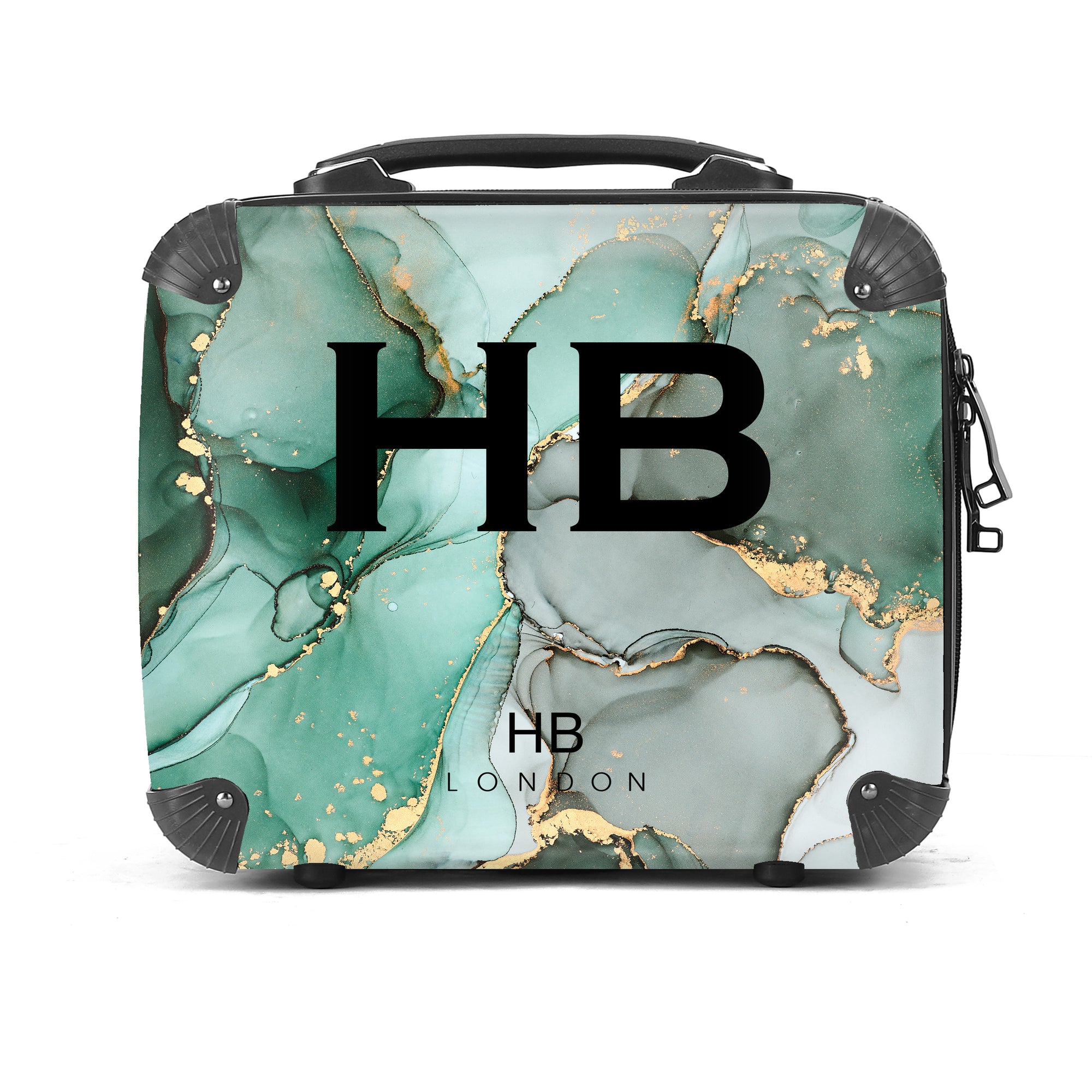 Personalised Emerald and Gold Ink Marble Vanity Case