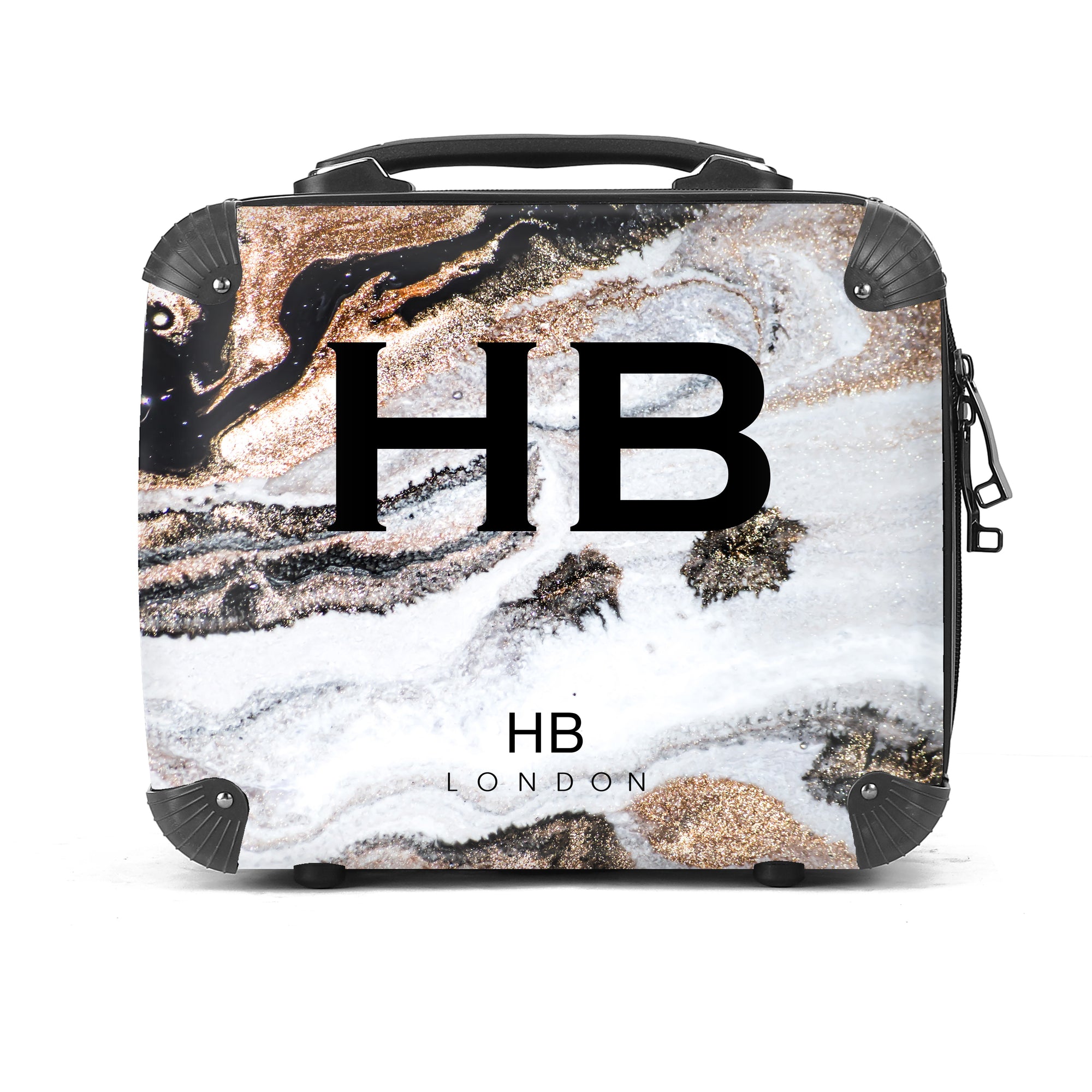 Personalised Golden Charcoal Liquid Marble Vanity Case