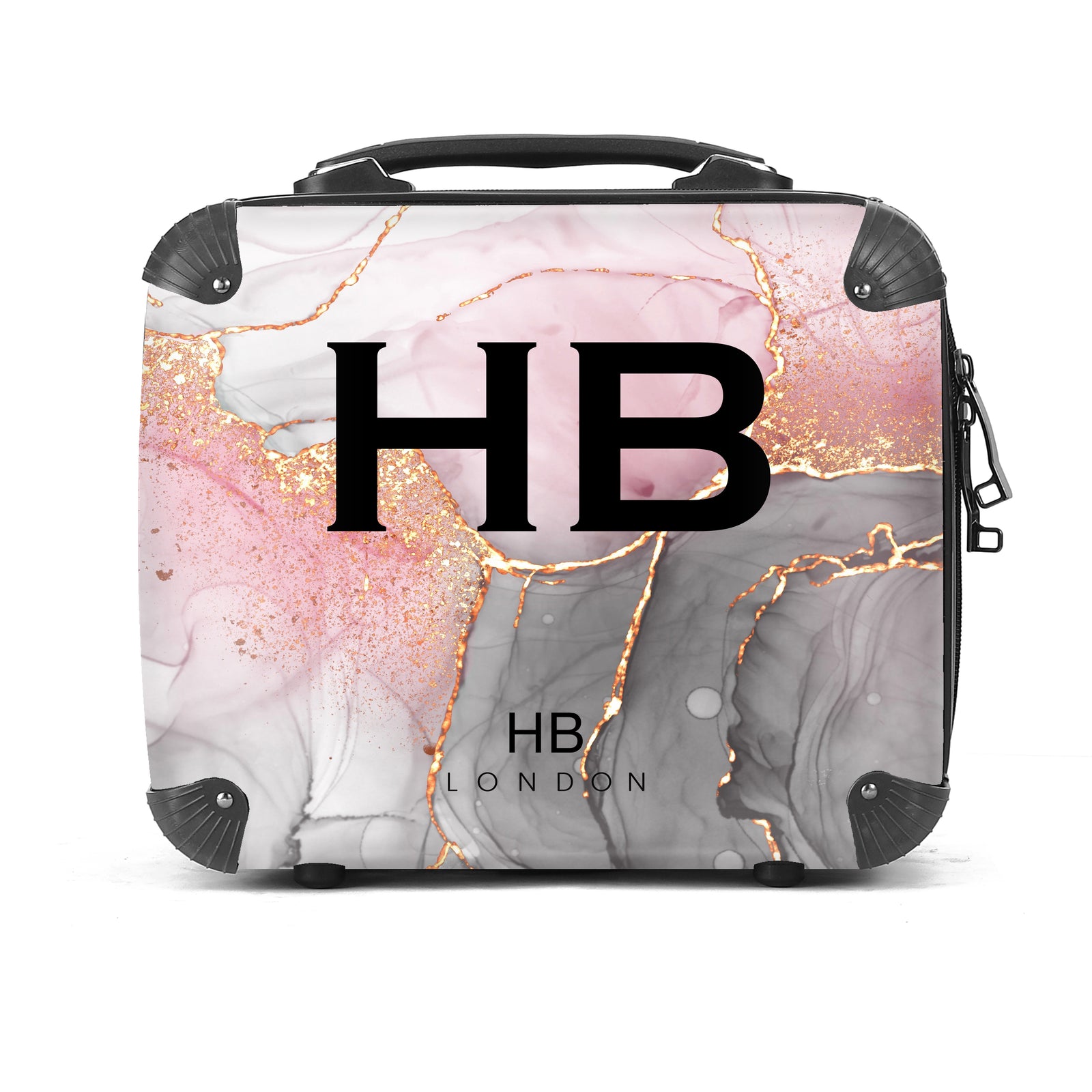 Personalised Grey, Pink and Gold Ink Marble Vanity Case