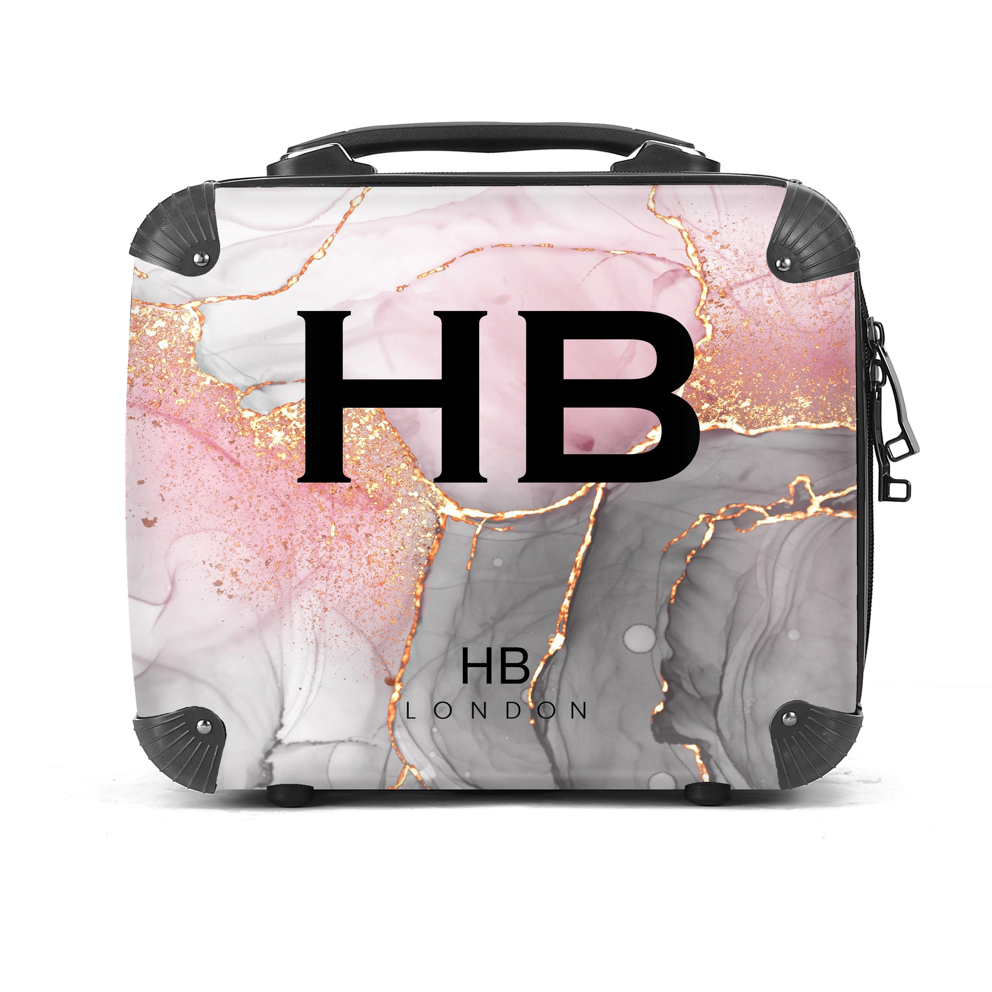 Personalised Grey, Pink and Gold Ink Marble Vanity Case