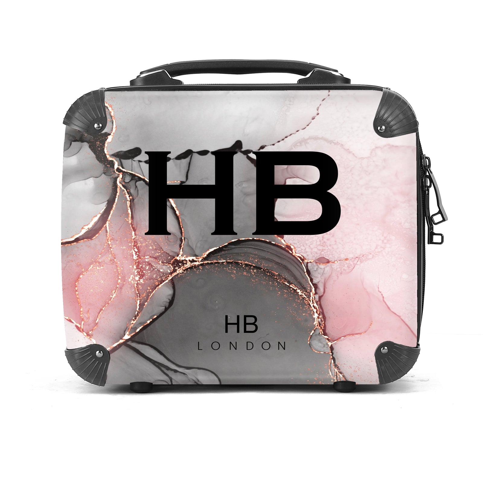 Personalised Grey, Pink and Rose Gold Ink Marble Vanity Case
