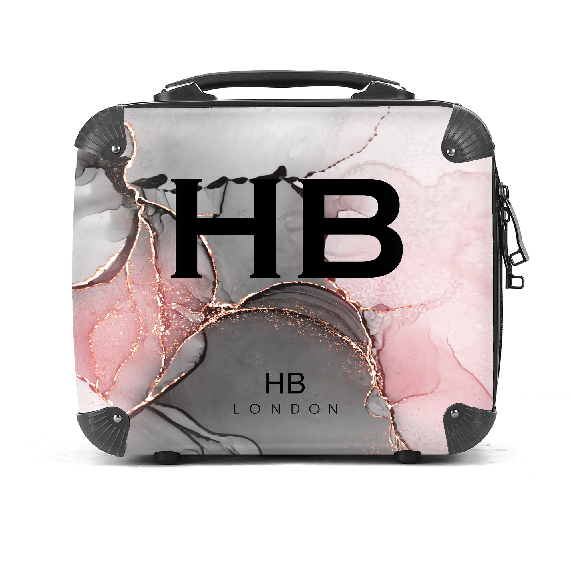 Personalised Grey, Pink and Rose Gold Ink Marble Vanity Case