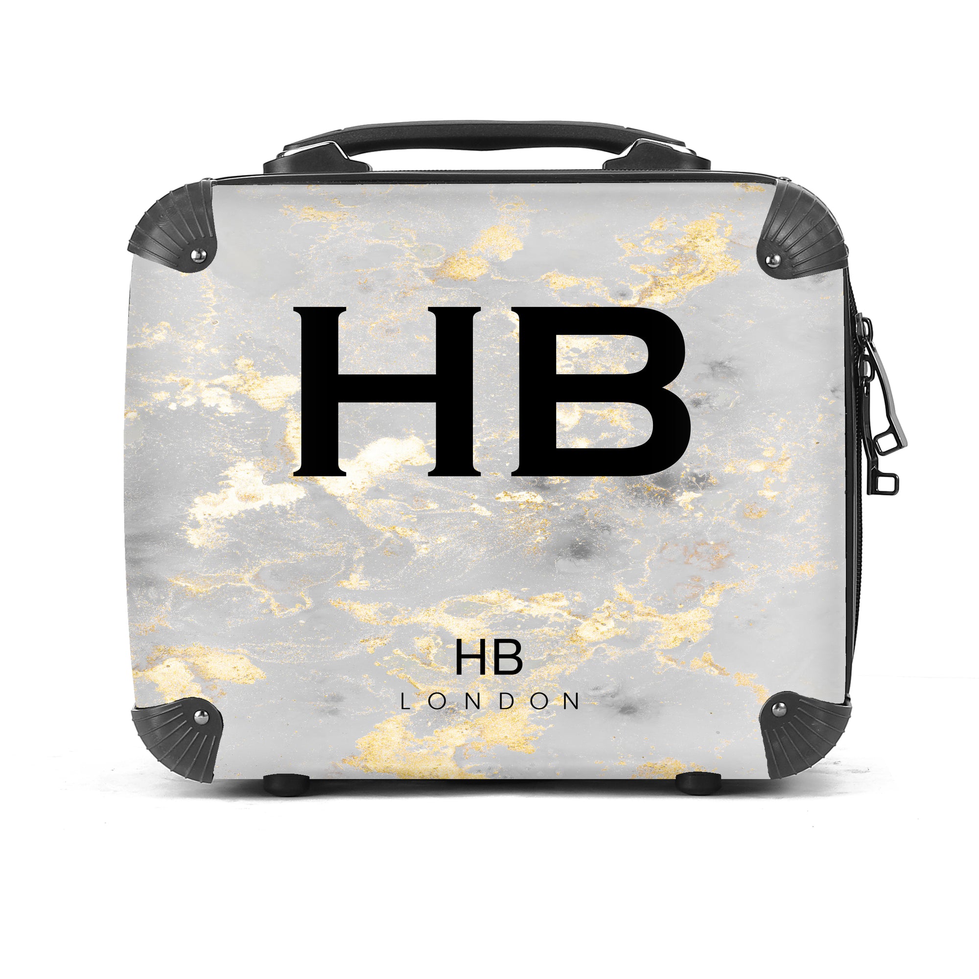 Personalised Grey and Gold Foil Marble Vanity Case