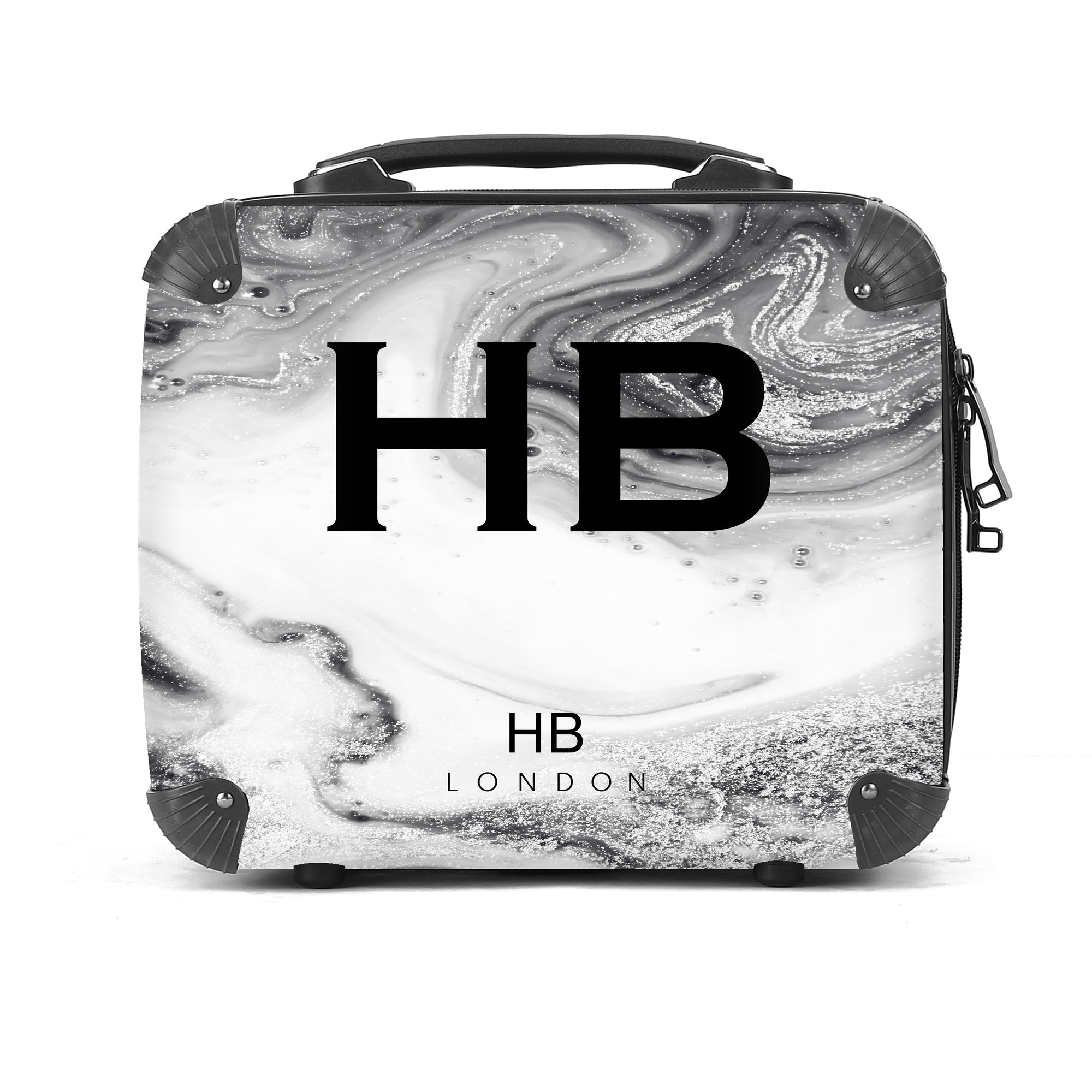 Personalised Grey and White Liquid Marble Vanity Case