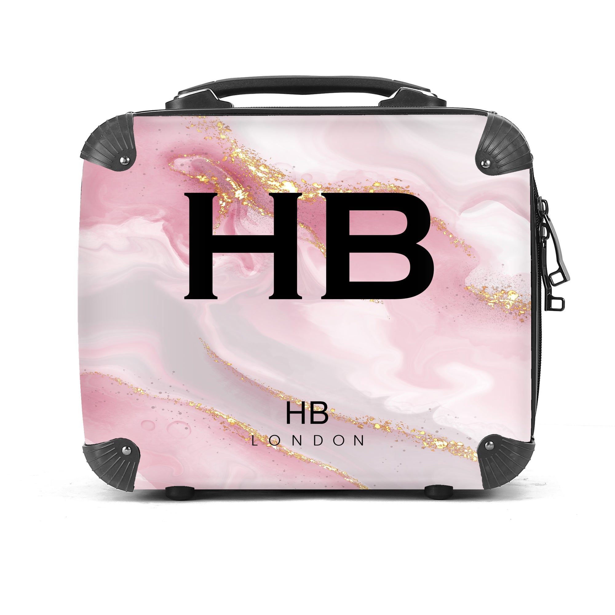 Personalised Pink, Grey and Gold Marble Vanity Case