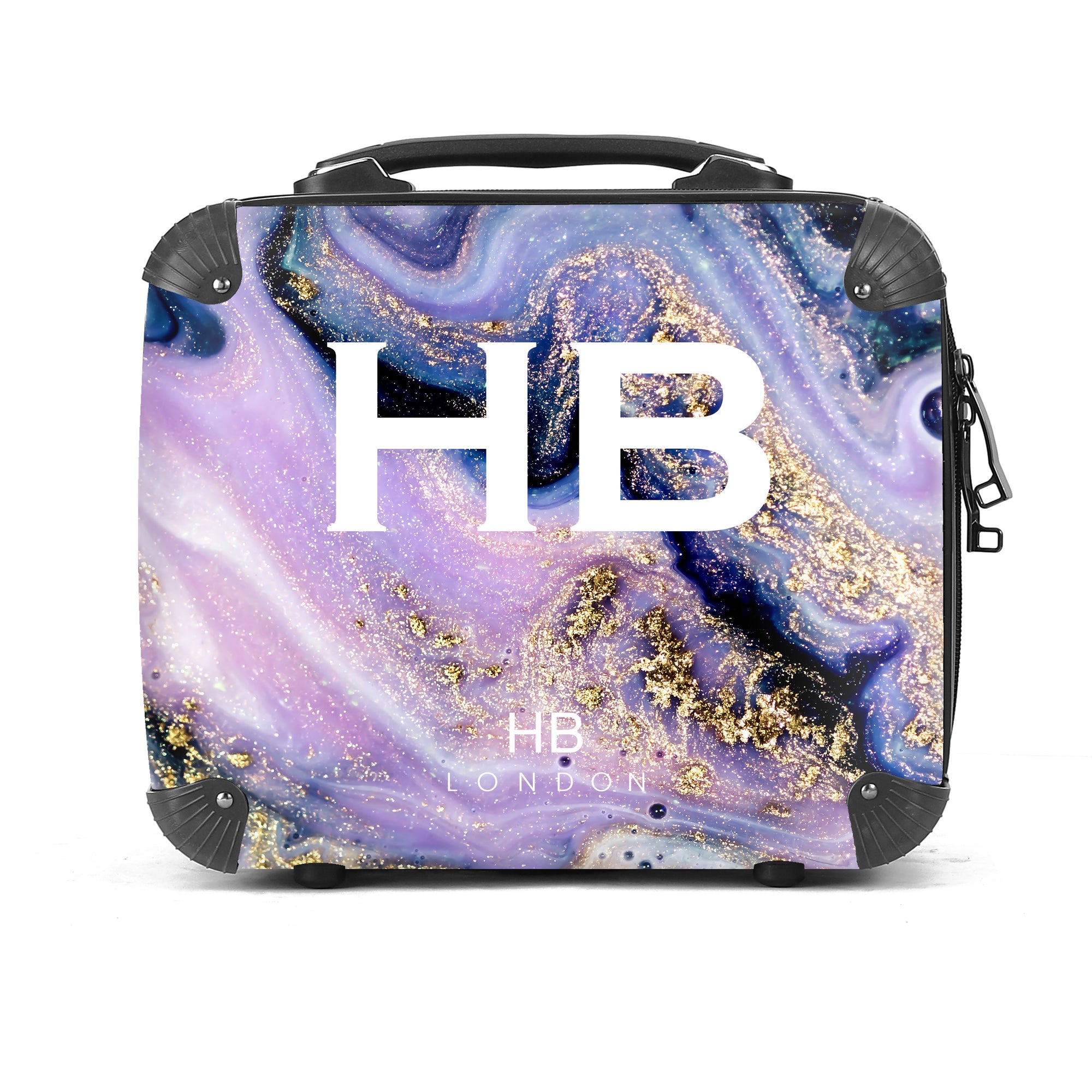 Personalised Purple and Gold Liquid Marble Vanity Case