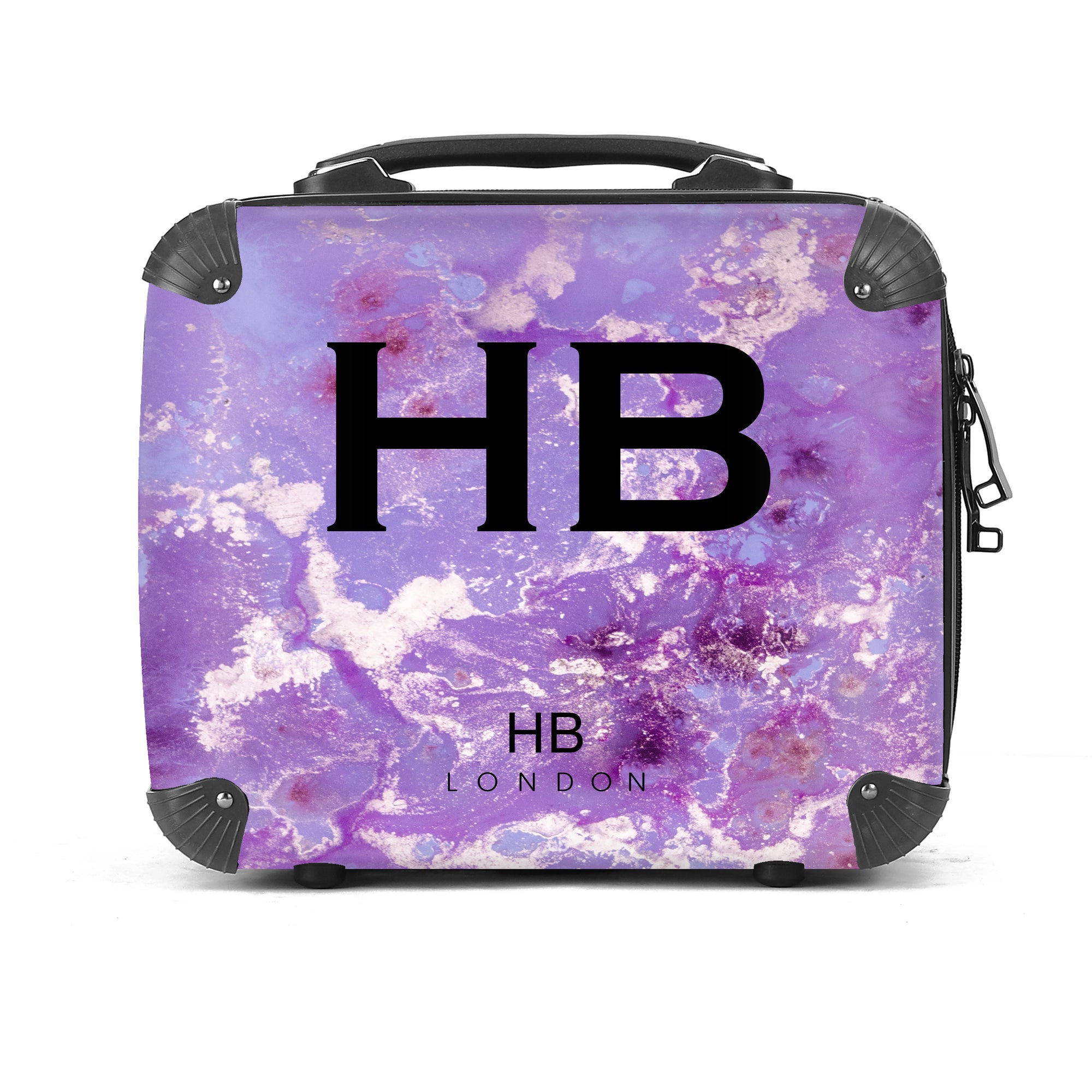 Personalised Purple and Off White Marble Vanity Case