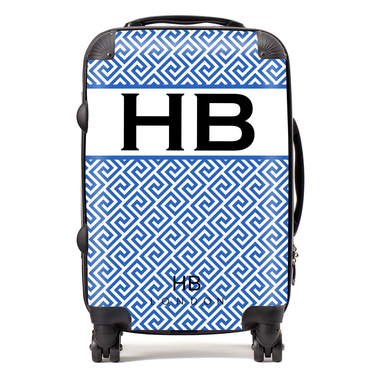Personalised Aegean Maze with Black Font Initial Suitcase