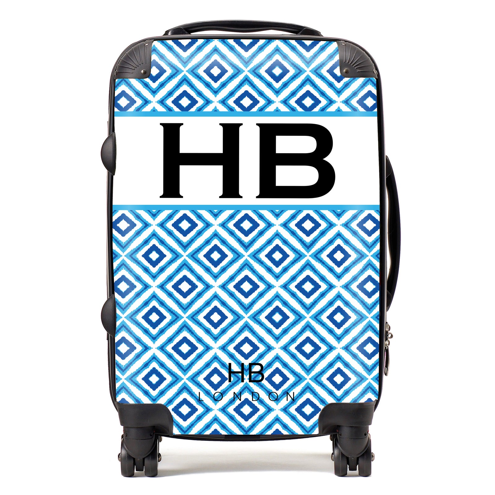 Personalised Greek Island Vibes with Black Font Initial Suitcase