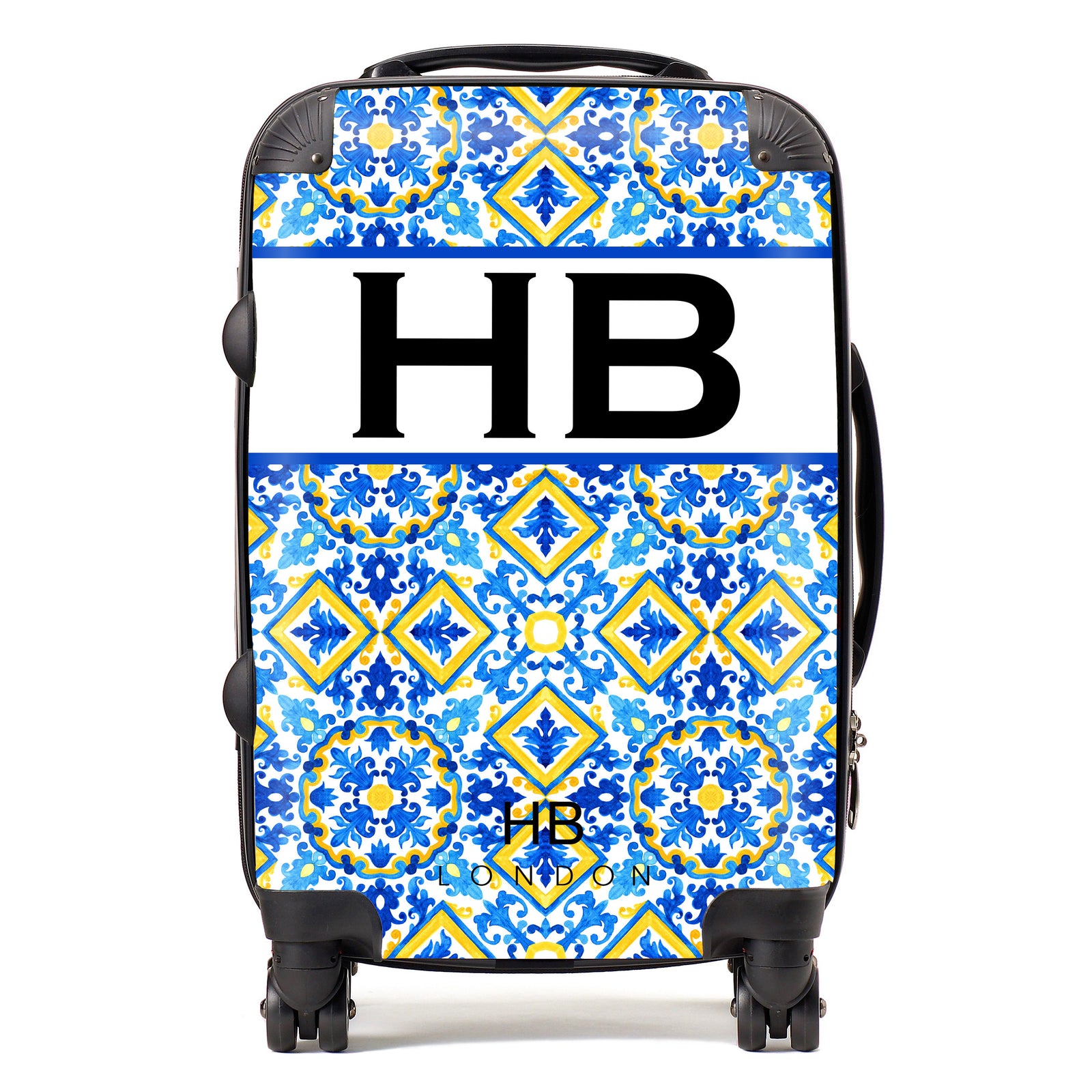 Personalised Positano Tiles with Black Font Initial Suitcase