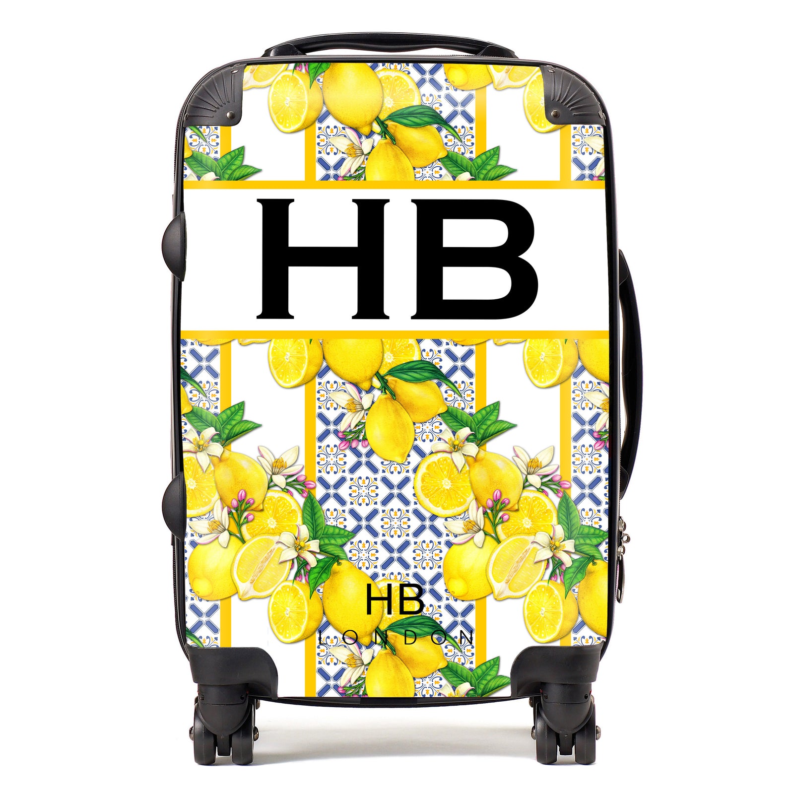 Personalised Capri Lemons with Black Font Initial Suitcase