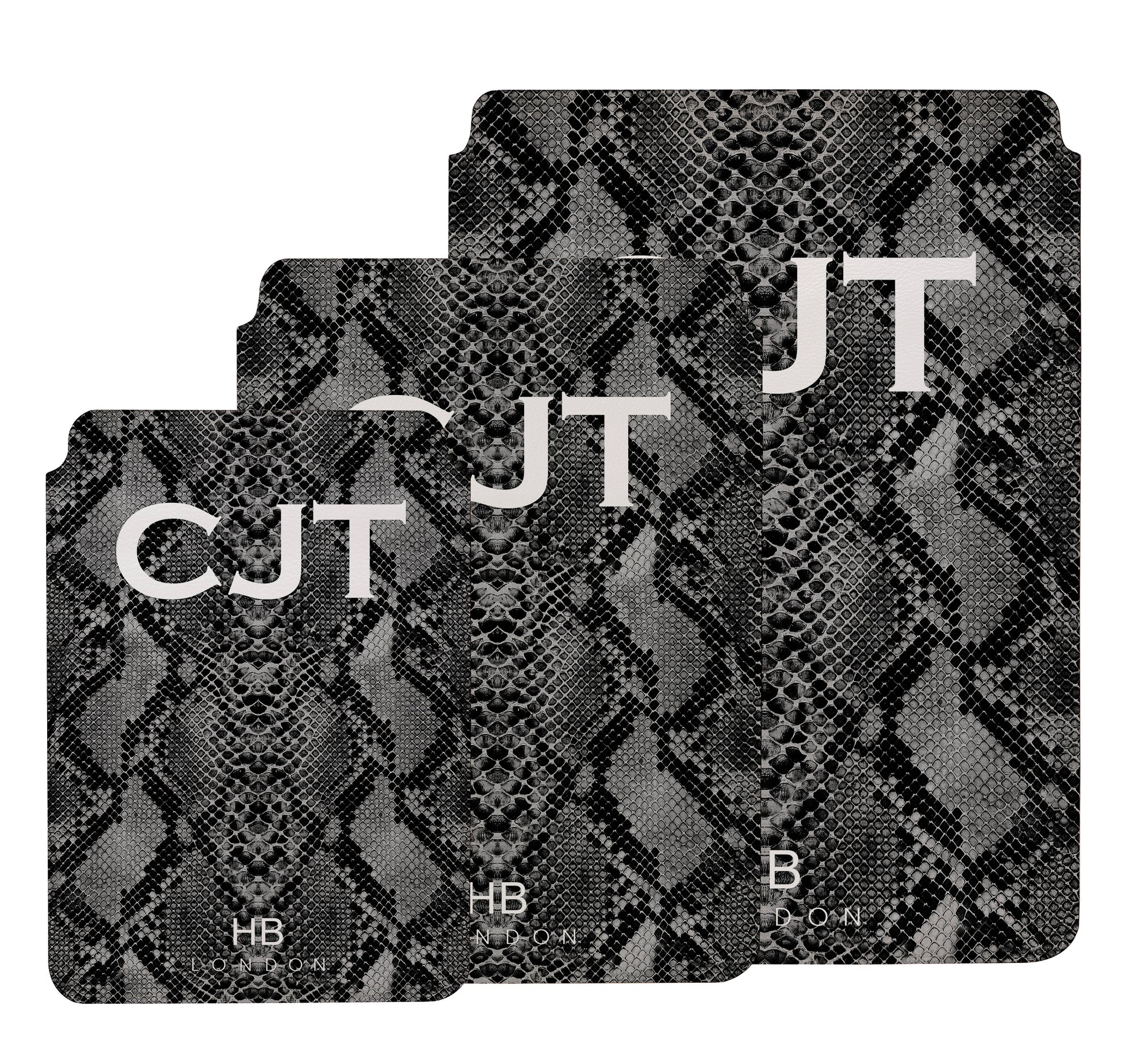 Personalised Black Snake Skin with White Font Initial Tablet/Laptop Pouch