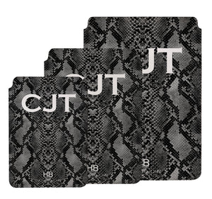 Personalised Black Snake Skin with White Font Initial Tablet/Laptop Pouch