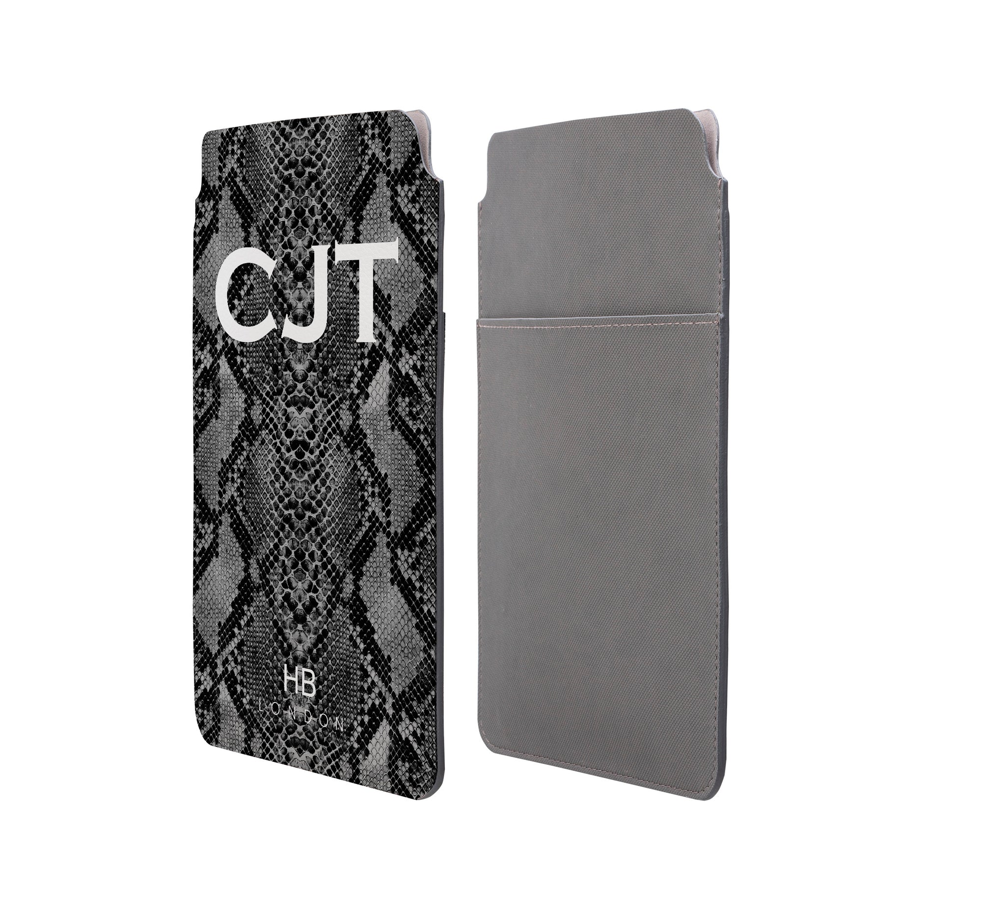 Personalised Black Snake Skin with White Font Initial Tablet/Laptop Pouch