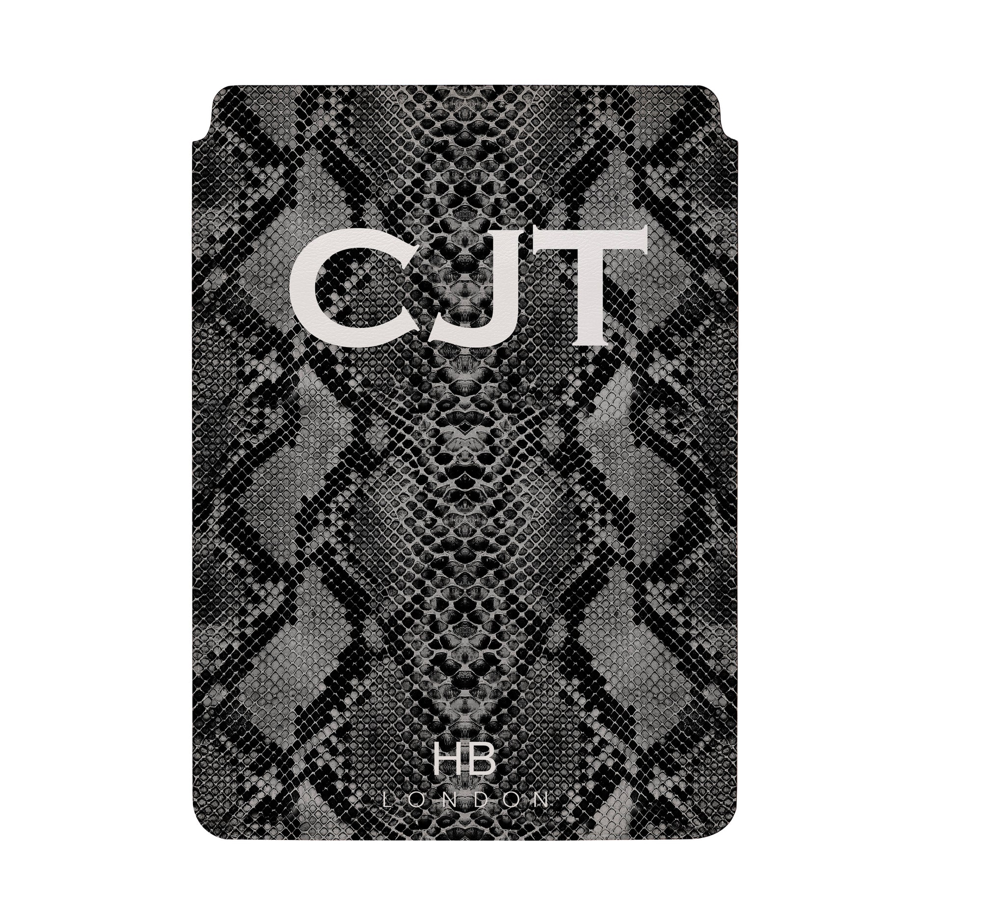 Personalised Black Snake Skin with White Font Initial Tablet/Laptop Pouch